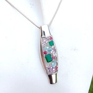 RUBY EMERALD AMETHYEST TOPAZ STERLING NECKLACE